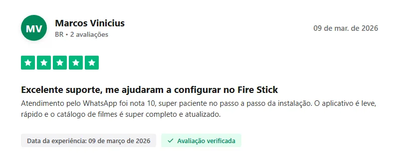 Depoimento verificado de nota máxima no Trustpilot
